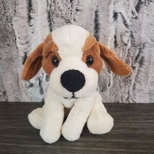 Toy Network 2006 6 Inch White Dog With Brown Ears Sitting Plush Puppy Mini Pet